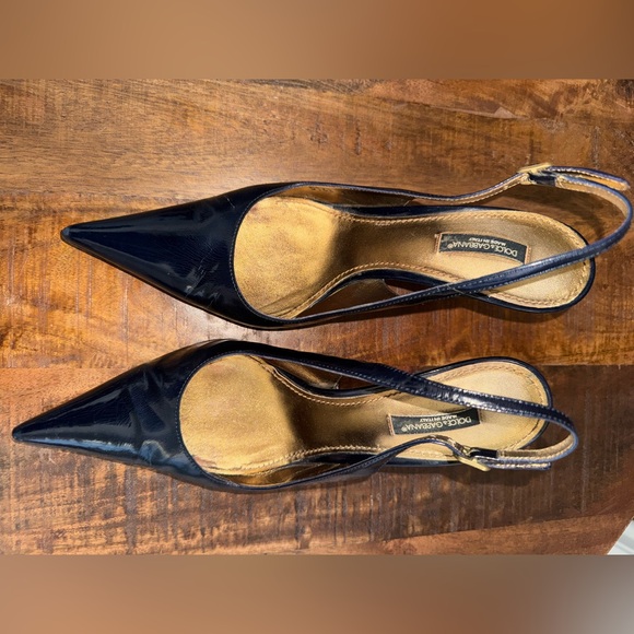 Dolce & Gabbana Women's Dark Blue Patent Slingback Heels Size 38.5 - Picture 6 of 9